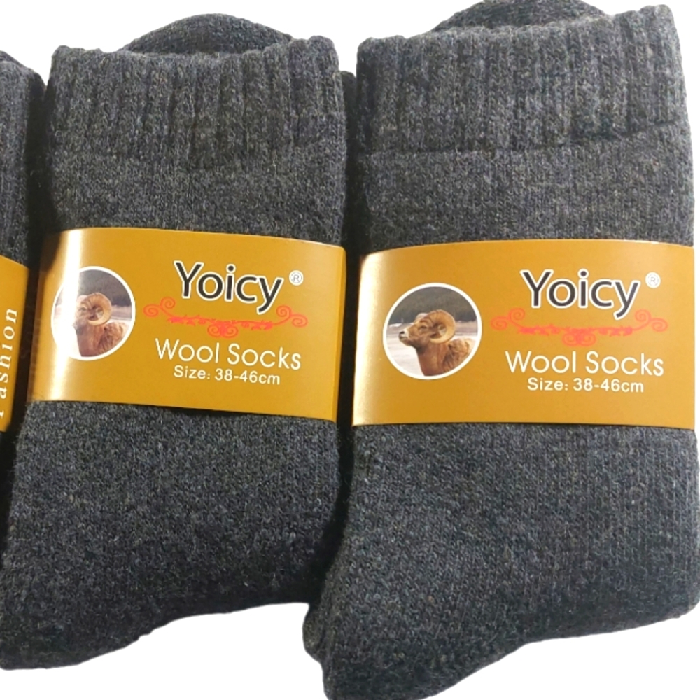 Yoicy Wool Socks Thermal Socks for Cold Weather  Men Grey 2 Pairs Size 38-46 cm